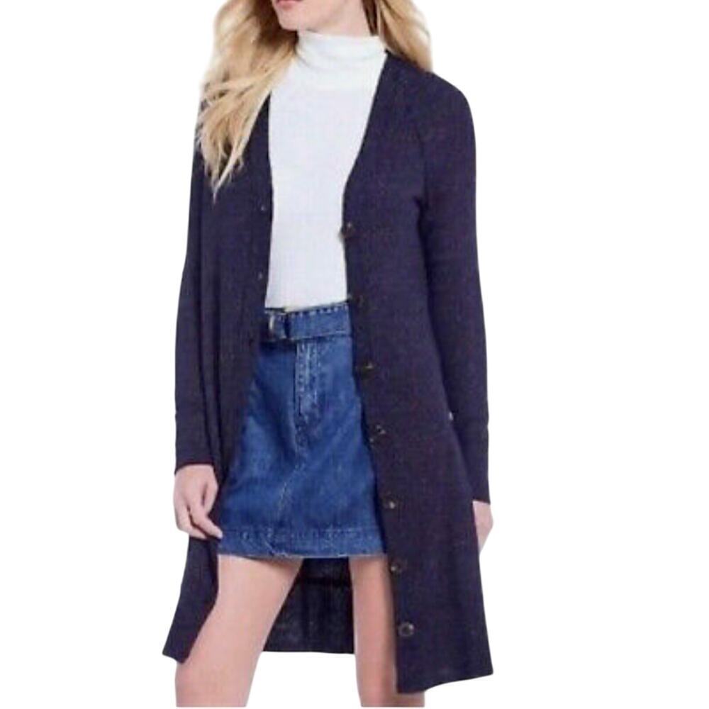 We the Free People Sparkle Button Up Duster Cardigan Size S Navy Blue Ribbed